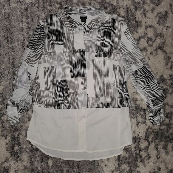 attention Tops - Attention White/Black Striped Top || Small